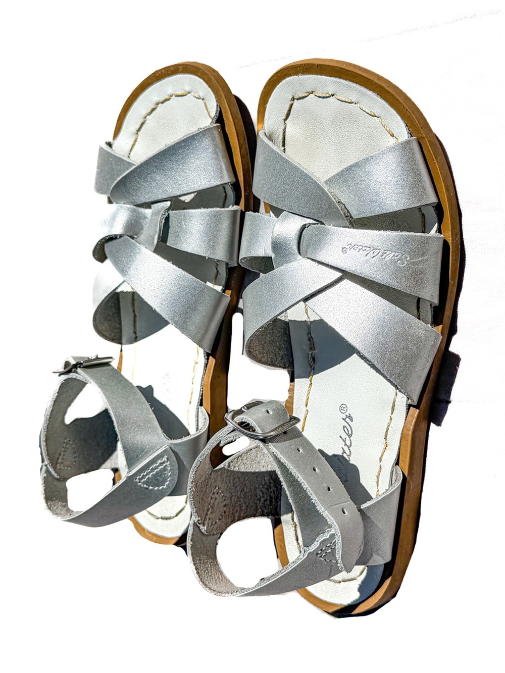 Salt Water Sandals by Hoy Original Silver Metallic Leather 12 Shoes Girl Boy GN